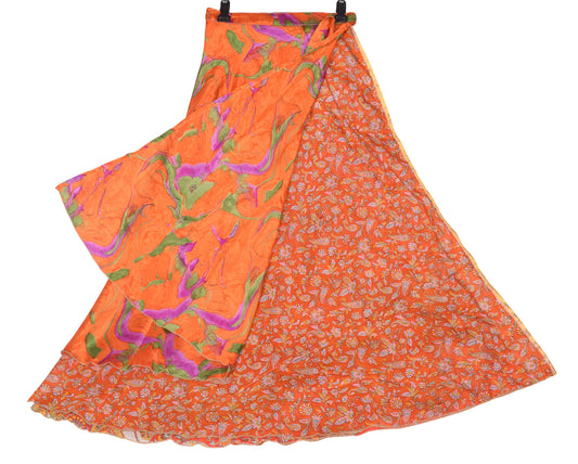 Sushila Vintage Art Silk Saree Magic Wrap Reversible Skirt Beach Dress Floral Rust