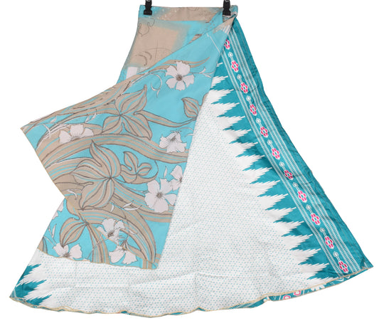 Sushila Vintage White Art Silk Saree Magic Wrap Reversible Skirt Beach Dress