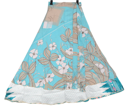 Sushila Vintage White Art Silk Saree Magic Wrap Reversible Skirt Beach Dress