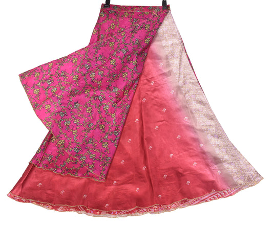 Sushila Vintage Art Silk Saree Magic Wrap Reversible Skirt Beach Dress Magenta