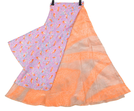 Sushila Vintage Art Silk Saree Magic Wrap Reversible Purple Orange Skirt Dress