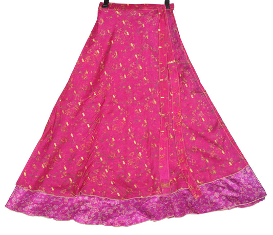 Sushila Vintage Art Silk Magenta Saree Magic Wrap Reversible Skirt Beach Dress