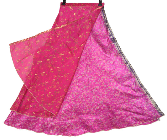 Sushila Vintage Art Silk Magenta Saree Magic Wrap Reversible Skirt Beach Dress