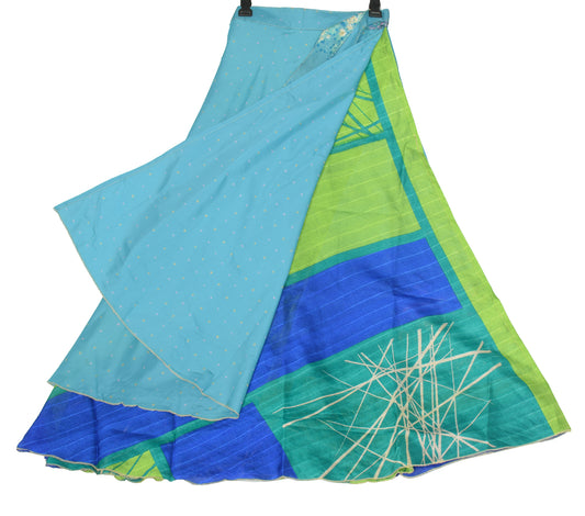 Sushila Vintage Magic Wrap Reversible Aqua Blue Art Silk Saree Skirt Beach Dress