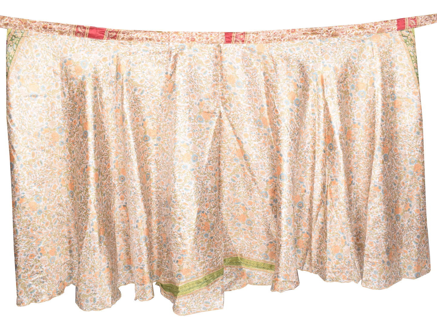 Sushila Vintage Cream Magic Wrap Art Silk Saree Reversible Skirt Beach Dress
