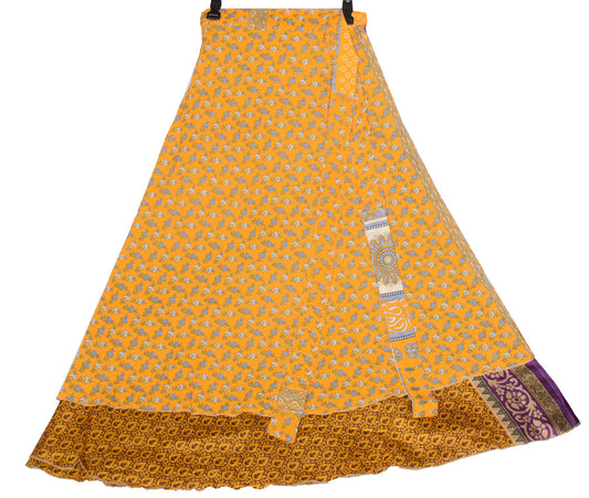 Sushila Vintage Yellow Art Silk Saree Magic Wrap Reversible Skirt Beach Dress