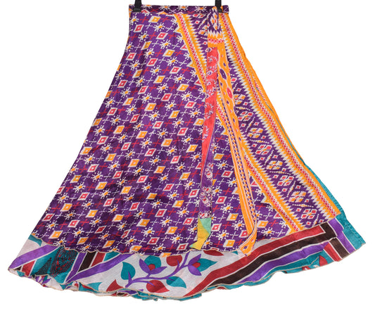 Sushila Vintage Art Silk Saree Magic Wrap Reversible Skirt Purple Beach Dress