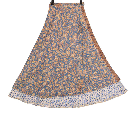 Sushila Vintage Floral Art Silk Saree Magic Wrap Reversible Skirt Beach Dress