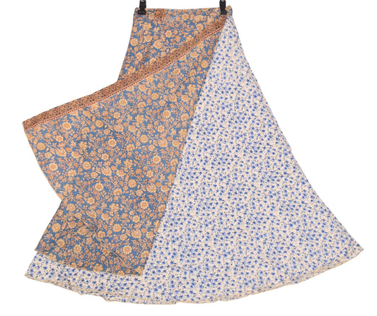 Sushila Vintage Floral Art Silk Saree Magic Wrap Reversible Skirt Beach Dress