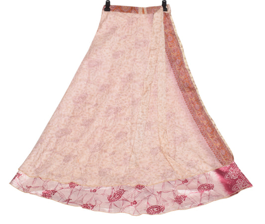 Sushila Vintage Pink Art Silk Saree Magic Wrap Reversible Skirt Beach Dress