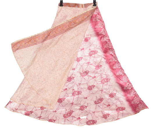 Sushila Vintage Pink Art Silk Saree Magic Wrap Reversible Skirt Beach Dress