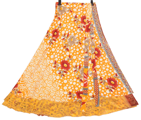 Sushila Vintage Yellow Art Silk Saree Magic Wrap Reversible Skirt Beach Dress