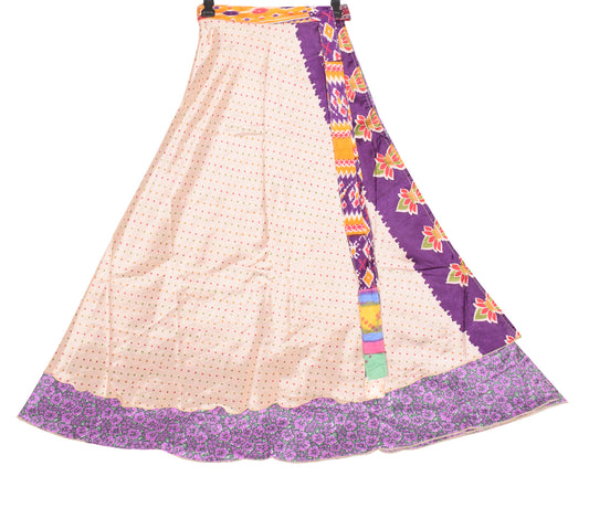 Sushila Vintage Beige Art Silk Saree Magic Wrap Reversible Skirt Beach Dress