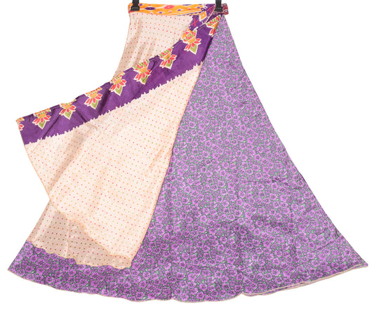 Sushila Vintage Beige Art Silk Saree Magic Wrap Reversible Skirt Beach Dress