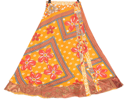 Sushila Vintage Brown Art Silk Saree Magic Wrap Reversible Skirt Beach Dress Boho