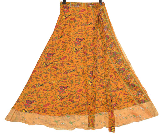 Sushila Vintage Saree Magic Wrap Reversible Skirt  Madhubani Art Silk Beach Dress