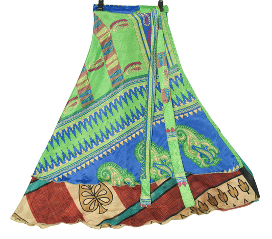 Sushila Vintage Art Silk Saree Magic Wrap Reversible Skirt Beach Dress Boho