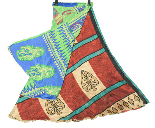 Sushila Vintage Art Silk Saree Magic Wrap Reversible Skirt Beach Dress Boho