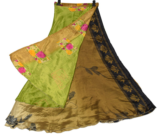 Sushila Vintage Art Silk Saree Magic Wrap Reversible Skirt Beach Dress Green