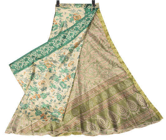 Sushila Vintage Art Silk Saree Magic Wrap Reversible Skirt Beach Dress Beige