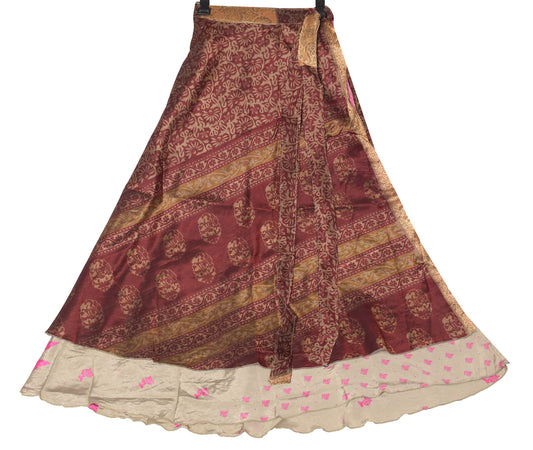 Sushila Vintage Art Silk Magic Wrap Saree Reversible Skirt Beach Dress Maroon