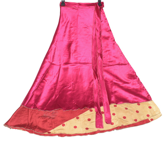 Sushila Vintage Fuchsia Art Silk Saree Magic Wrap Reversible Skirt Beach Dress