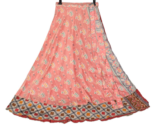 Sushila Vintage Art Silk Saree Magic Wrap Reversible Skirt Geometrical Beach Dress