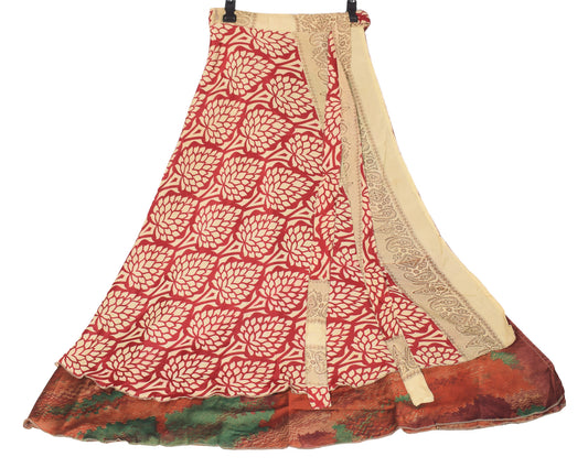Sushila Vintage Art Silk Saree Magic Wrap Reversible Skirt Multi-Color Beach Dress