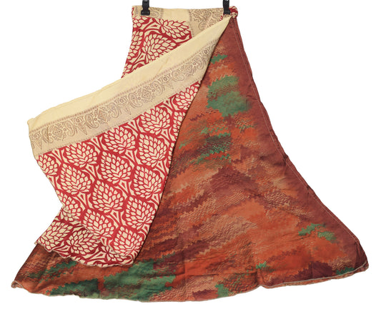Sushila Vintage Art Silk Saree Magic Wrap Reversible Skirt Multi-Color Beach Dress
