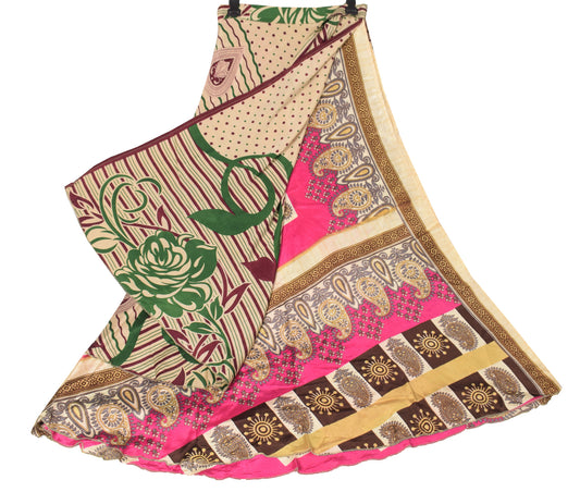 Sushila Vintage Magenta Art Silk Saree Magic Wrap Reversible Skirt Beach Dress Boho