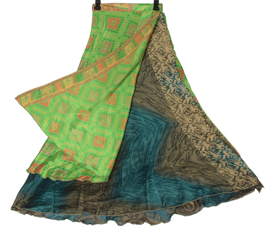 Sushila Vintage Green Art Silk Saree Magic Wrap Reversible Skirt Beach Dress Wrap