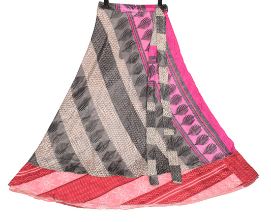 Sushila Vintage Pink Gray Art Silk Saree Magic Wrap Reversible Skirt Beach Dress