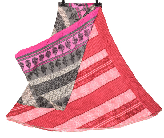 Sushila Vintage Pink Gray Art Silk Saree Magic Wrap Reversible Skirt Beach Dress