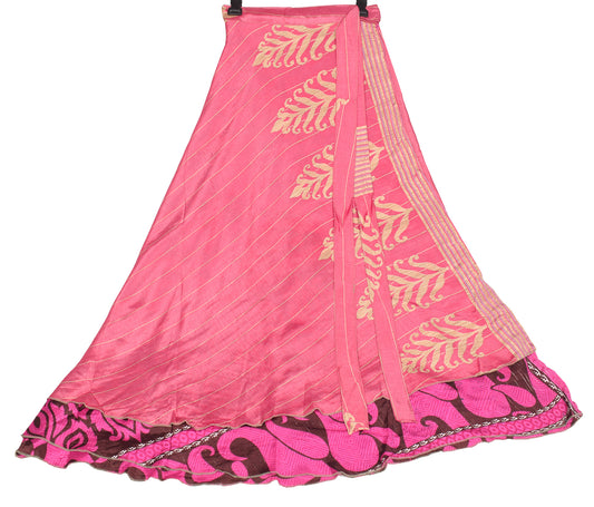Sushila Vintage Art Silk Saree Magic Wrap Pink Reversible Skirt Beach Dress Boho
