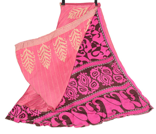 Sushila Vintage Art Silk Saree Magic Wrap Pink Reversible Skirt Beach Dress Boho