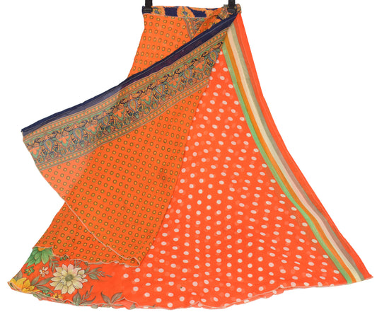 Sushila Vintage Art Silk Saree Magic Wrap Reversible Skirt Orange Polka Dot Dress