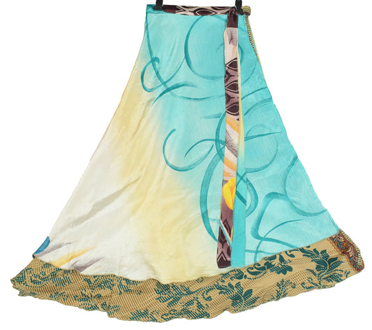 Sushila Vintage Brown Art Silk Saree Magic Wrap Reversible Skirt Beach Dress Boho