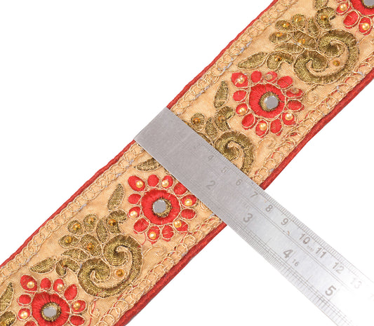 Sushila Vintage Indian Saree Border Craft Sewing Trim Beige Embroidered Ribbon