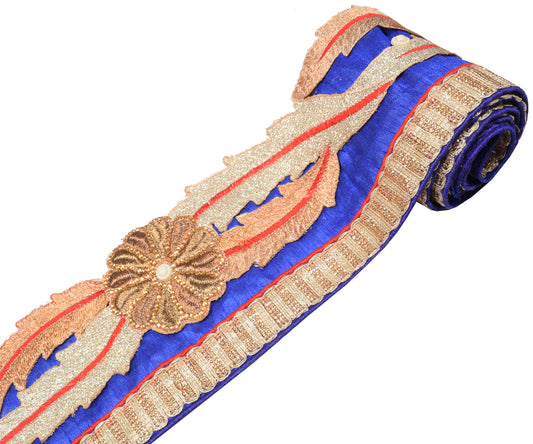 Sushila Vintage Floral Blue Saree Border Craft Sewing Trim Patch Work Lace