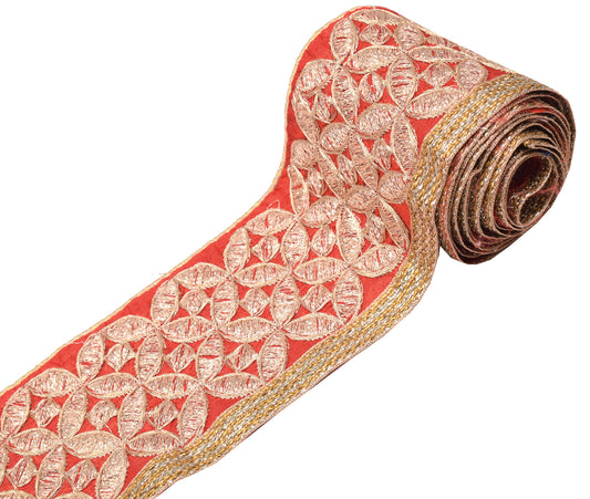 Sushila Vintage Red Saree Border Indian Craft Sewing Trim Zari Embroidered Lace