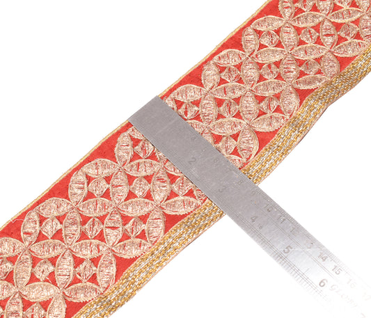 Sushila Vintage Red Saree Border Indian Craft Sewing Trim Zari Embroidered Lace