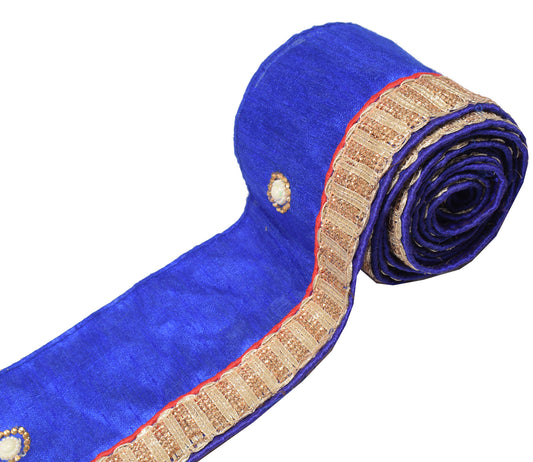 Sushila Vintage Blue Saree Border Indian Craft Sewing Trim Patch Work Lace
