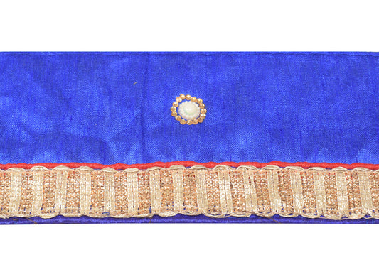 Sushila Vintage Blue Saree Border Indian Craft Sewing Trim Patch Work Lace
