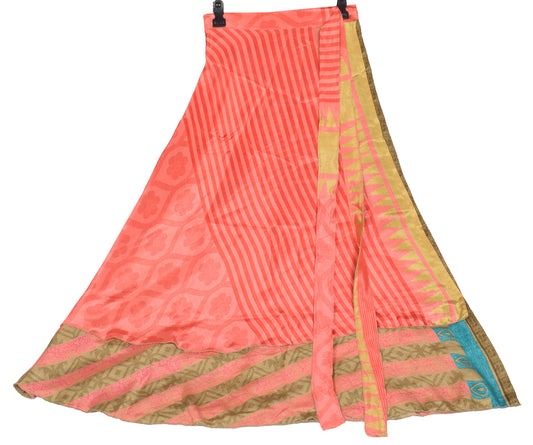 Sushila Vintage Peach Art Silk Saree Magic Wrap Reversible Skirt Beach Dress