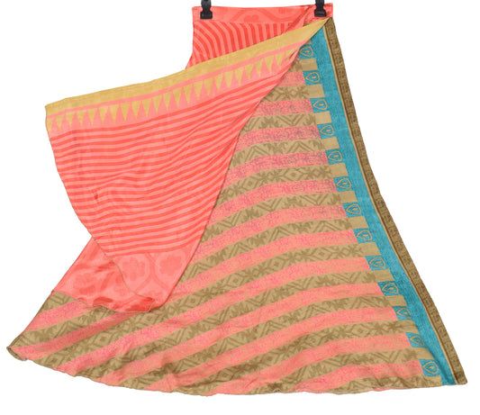 Sushila Vintage Peach Art Silk Saree Magic Wrap Reversible Skirt Beach Dress
