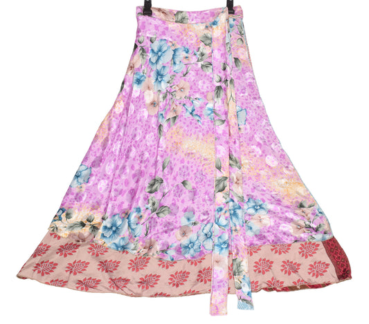 Sushila Vintage Floral Pink Art Silk Saree Magic Wrap Reversible Skirt Beach Dress