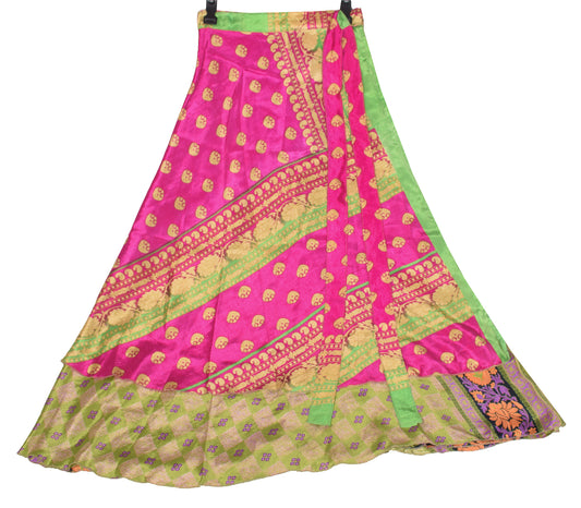 Sushila Vintage Magenta Art Silk Saree Magic Wrap Reversible Skirt Beach Dress