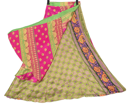 Sushila Vintage Magenta Art Silk Saree Magic Wrap Reversible Skirt Beach Dress