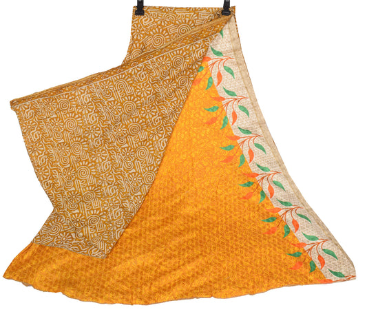 Sushila Vintage Yellow Art Silk Saree Magic Wrap Reversible Skirt Beach Dress