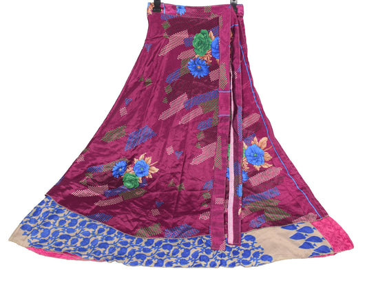 Sushila Vintage Purple Art Silk Saree Magic Wrap Reversible Skirt Beach Dress